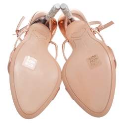 Pre Owned Sophia Webster Rose Gold Leather Rosalind Crystal Heel Ankle Strap Sandals Size 39