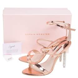 Pre Owned Sophia Webster Rose Gold Leather Rosalind Crystal Heel Ankle Strap Sandals Size 39