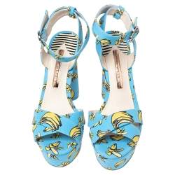 Pre Owned Sophia Webster Blue Banana Printed Fabric Amanda Ankle Strap Platform Sandals Size 37.5