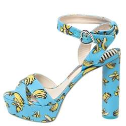 Pre Owned Sophia Webster Blue Banana Printed Fabric Amanda Ankle Strap Platform Sandals Size 37.5