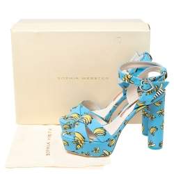 Pre Owned Sophia Webster Blue Banana Printed Fabric Amanda Ankle Strap Platform Sandals Size 37.5