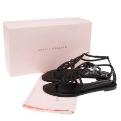 Pre Owned Sophia Webster Black Glitter Leather Butterfly Flat Sandals Size 38