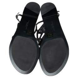 Pre Owned Sophia Webster Black Glitter Leather Butterfly Flat Sandals Size 38