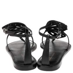 Pre Owned Sophia Webster Black Glitter Leather Butterfly Flat Sandals Size 38