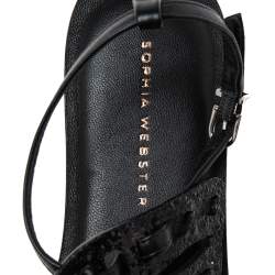 Pre Owned Sophia Webster Black Glitter Leather Butterfly Flat Sandals Size 38