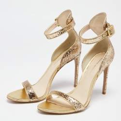 Pre Owned Sophia Webster Gold Glitter And Leather Nicole Ankle Strap Sandals Size 40