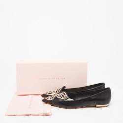 Pre Owned Sophia Webster Black Leather Embroidered Bibi Butterfly Pointed-Toe Ballet Flats Size 38.5