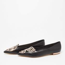 Pre Owned Sophia Webster Black Leather Embroidered Bibi Butterfly Pointed-Toe Ballet Flats Size 38.5