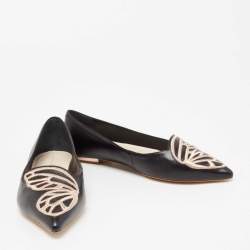 Pre Owned Sophia Webster Black Leather Embroidered Bibi Butterfly Pointed-Toe Ballet Flats Size 38.5