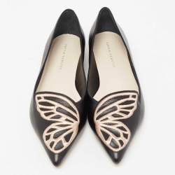 Pre Owned Sophia Webster Black Leather Embroidered Bibi Butterfly Pointed-Toe Ballet Flats Size 38.5