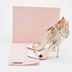 Pre Owned Sophia Webster Rose Gold/White Leather Evangeline Laser Cut Angel Wing Ankle Strap Sandals Size 37