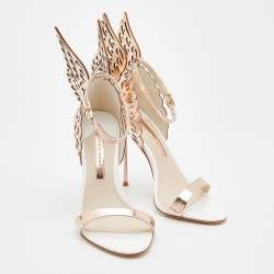 Pre Owned Sophia Webster Rose Gold/White Leather Evangeline Laser Cut Angel Wing Ankle Strap Sandals Size 37