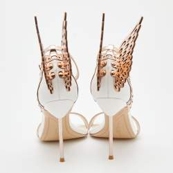 Pre Owned Sophia Webster Rose Gold/White Leather Evangeline Laser Cut Angel Wing Ankle Strap Sandals Size 37