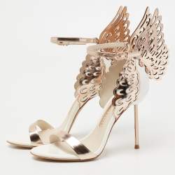 Pre Owned Sophia Webster Beige/Rose Leather Chiara Butterfly Ankle Strap Sandals Size 35