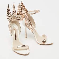 Pre Owned Sophia Webster Beige/Rose Leather Chiara Butterfly Ankle Strap Sandals Size 35