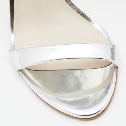 Sophia Webster Silver Leather Rosalind Crystal Heel Ankle Strap Sandals Size 39.5