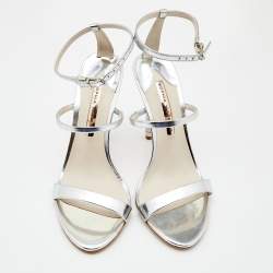 Sophia Webster Silver Leather Rosalind Crystal Heel Ankle Strap Sandals Size 39.5