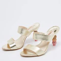 Pre Owned Sophia Webster Gold Leather Embellished Heel Slide Sandals Size 37