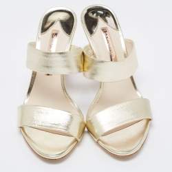 Pre Owned Sophia Webster Gold Leather Embellished Heel Slide Sandals Size 37