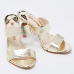 Pre Owned Sophia Webster Gold Leather Embellished Heel Slide Sandals Size 37