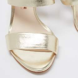 Pre Owned Sophia Webster Gold Leather Embellished Heel Slide Sandals Size 37