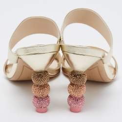Pre Owned Sophia Webster Gold Leather Embellished Heel Slide Sandals Size 37