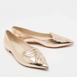 Pre Owned Sophia Webster Rose Gold Leather Bibi Butterfly Ballet Flats Size 40.5