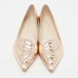 Pre Owned Sophia Webster Rose Gold Leather Bibi Butterfly Ballet Flats Size 40.5