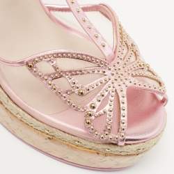 Sophia Webster Metallic Pink Leather and Mesh Farfalla Wedge Sandals Size 37