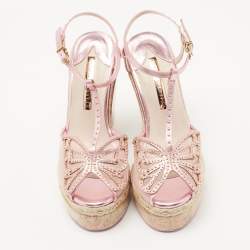 Sophia Webster Metallic Pink Leather and Mesh Farfalla Wedge Sandals Size 37