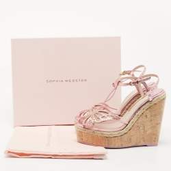 Sophia Webster Metallic Pink Leather and Mesh Farfalla Wedge Sandals Size 37