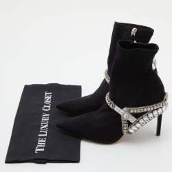 Pre Owned Sophia Webster Black Suede Crystal Embellished Lorena Ankle Booties Size 38