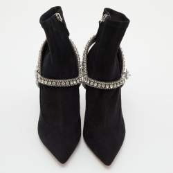 Pre Owned Sophia Webster Black Suede Crystal Embellished Lorena Ankle Booties Size 38