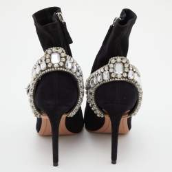 Pre Owned Sophia Webster Black Suede Crystal Embellished Lorena Ankle Booties Size 38