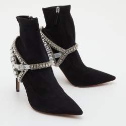 Pre Owned Sophia Webster Black Suede Crystal Embellished Lorena Ankle Booties Size 38
