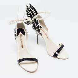 Pre Owned Sophia Webster Black/White Leather Evangeline Ankle Strap Sandals Size 38.5