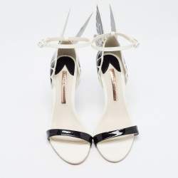 Pre Owned Sophia Webster Black/White Leather Evangeline Ankle Strap Sandals Size 38.5