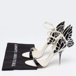 Pre Owned Sophia Webster Black/White Leather Evangeline Ankle Strap Sandals Size 38.5