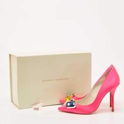 Pre Owned Sophia Webster Hot Pink Satin Lola Gem Pointed Toe Pumps Size 37.5