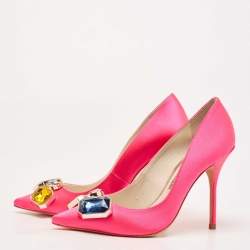 Pre Owned Sophia Webster Hot Pink Satin Lola Gem Pointed Toe Pumps Size 37.5