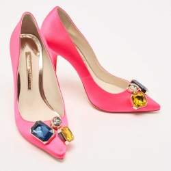 Pre Owned Sophia Webster Hot Pink Satin Lola Gem Pointed Toe Pumps Size 37.5