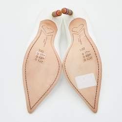 Pre Owned Sophia Webster White Leather Coco Crystal Embellished Pointed Toe Pumps Size 38.5