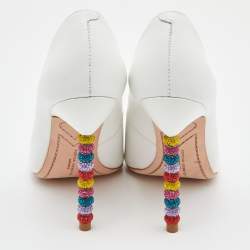 Pre Owned Sophia Webster White Leather Coco Crystal Embellished Pointed Toe Pumps Size 38.5