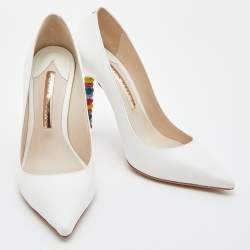 Pre Owned Sophia Webster White Leather Coco Crystal Embellished Pointed Toe Pumps Size 38.5