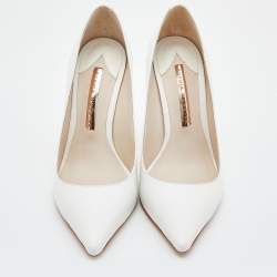 Pre Owned Sophia Webster White Leather Coco Crystal Embellished Pointed Toe Pumps Size 38.5