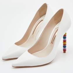 Pre Owned Sophia Webster White Leather Coco Crystal Embellished Pointed Toe Pumps Size 38.5