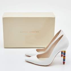 Pre Owned Sophia Webster White Leather Coco Crystal Embellished Pointed Toe Pumps Size 38.5