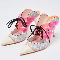 Pre Owned Sophia Webster Multicolor Leather And PVC Tie Detail Mules Size 39