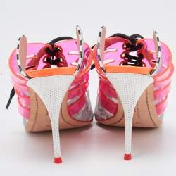 Pre Owned Sophia Webster Multicolor Leather And PVC Tie Detail Mules Size 39