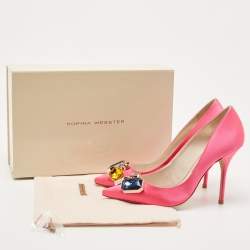 Pre Owned Sophia Webster Hot Pink Satin Lola Gem Pointed Toe Pumps Size 39.5